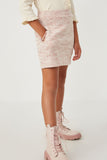 GY6028 Pink Girls Pocketed Marled Textured Knit Skirt Side