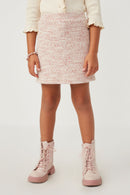 GY6028 Pink Girls Pocketed Marled Textured Knit Skirt Front