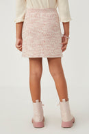 GY6028 Pink Girls Pocketed Marled Textured Knit Skirt Back