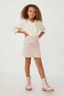 GY6028 Pink Girls Pocketed Marled Textured Knit Skirt Full Body