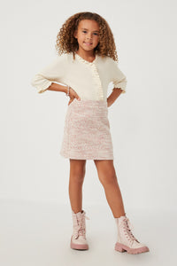 GY6028 Pink Girls Pocketed Marled Textured Knit Skirt Full Body