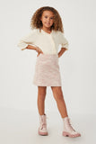 GY6028 Pink Girls Pocketed Marled Textured Knit Skirt Full Body