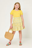 GY6035 LEMON Girls Ruffle Detail Lemon Print Tiered Skirt Full Body