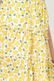 GY6035 LEMON Girls Ruffle Detail Lemon Print Tiered Skirt Detail
