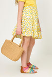 GY6035 LEMON Girls Ruffle Detail Lemon Print Tiered Skirt Side