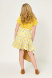 GY6035 LEMON Girls Ruffle Detail Lemon Print Tiered Skirt Back
