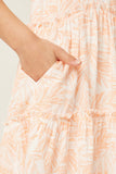GY6038 ORANGE Girls Botanical Print Tiered Tie Shoulder Dress Detail