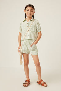 GY6041 Sage Girls Geometric Print Front Pocket Shorts Full Body