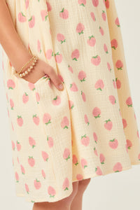 GY6042 CREAM Girls Textured Strawberry Print Tank Dress Detail