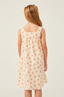 GY6042 CREAM Girls Textured Strawberry Print Tank Dress Back