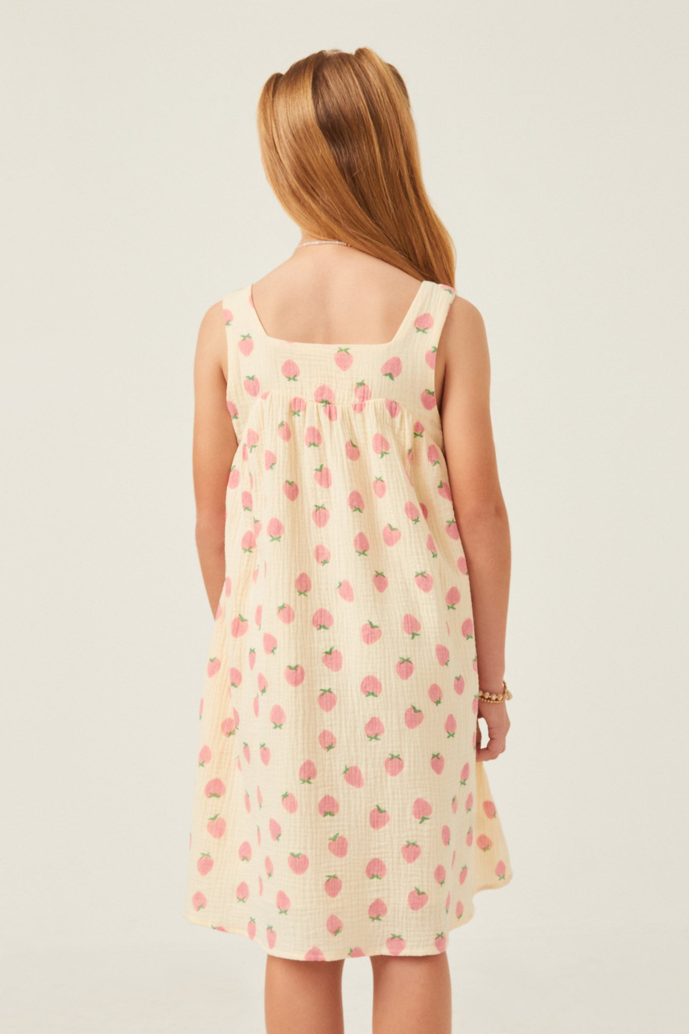 GY6042 CREAM Girls Textured Strawberry Print Tank Dress Back