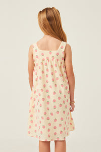 GY6042 CREAM Girls Textured Strawberry Print Tank Dress Back