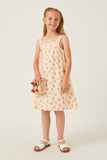 GY6042 CREAM Girls Textured Strawberry Print Tank Dress Full Body