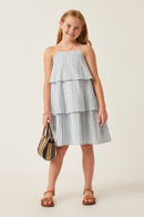 GY6044 BLUE Girls Aztec Print Tiered Tank Dress Side