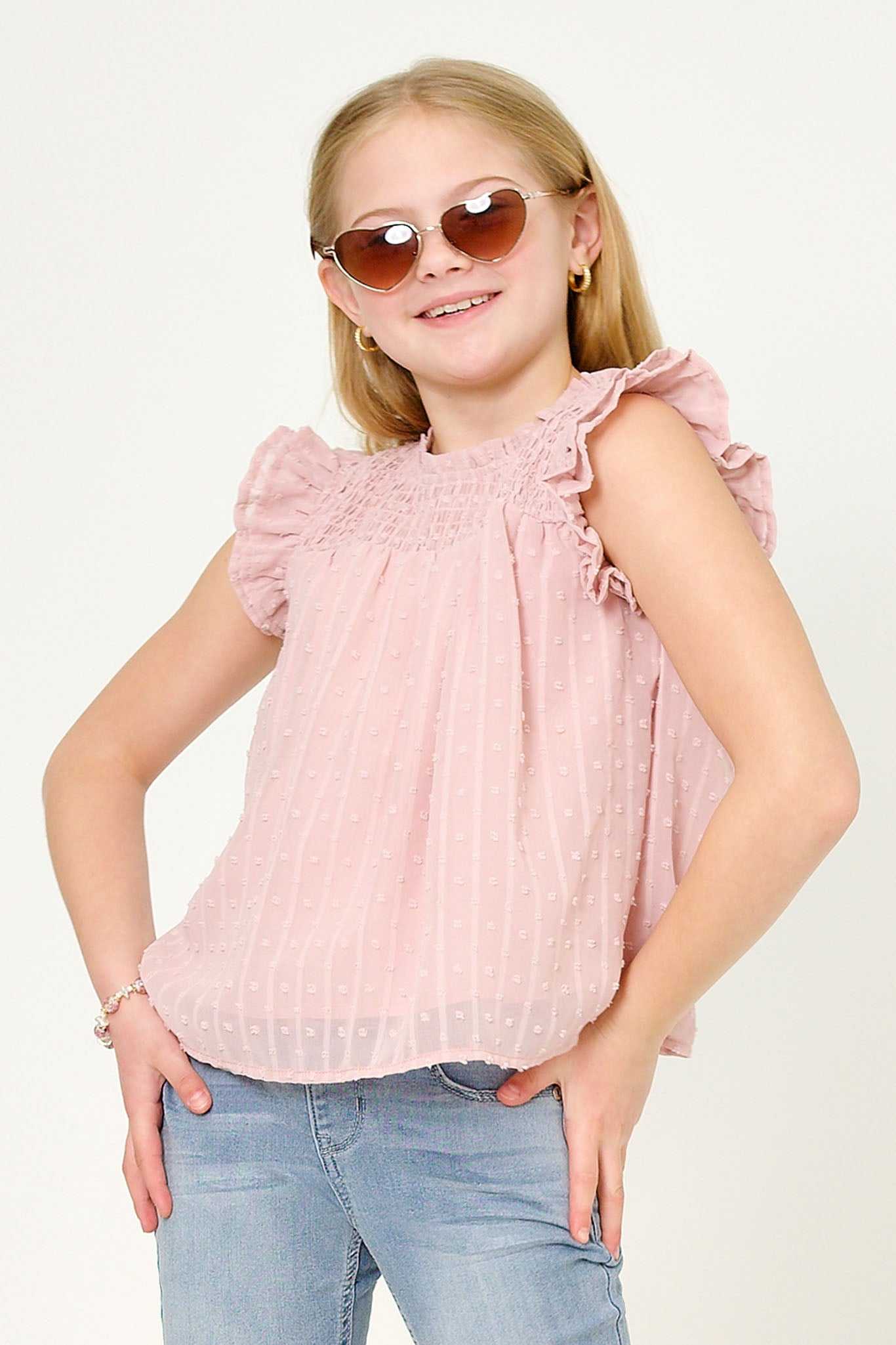 Ruffled Sleeve Smocked Swiss Dot Tank
