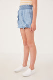 GY6054 LIGHT DENIM Girls Tencel Smocked Waist Ruffled Shorts Side