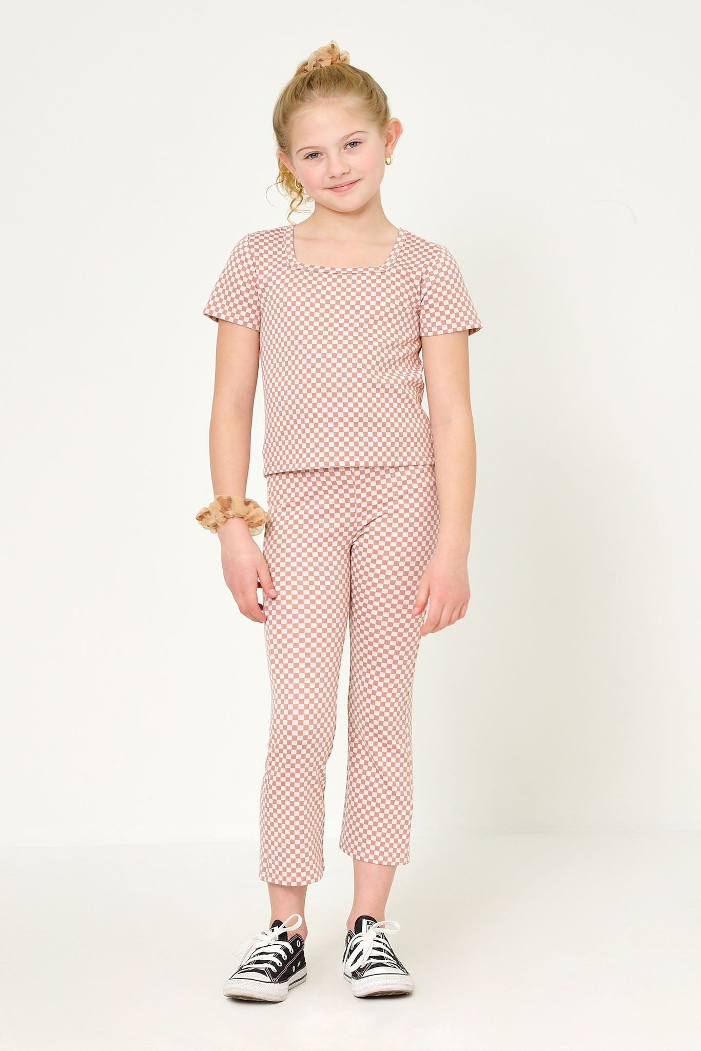 Square Neck Checkered Knit Top