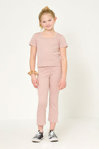 GY6058 MAUVE Girls Square Neck Checkered Knit Top Full Body