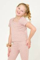 GY6058 MAUVE Girls Square Neck Checkered Knit Top Front