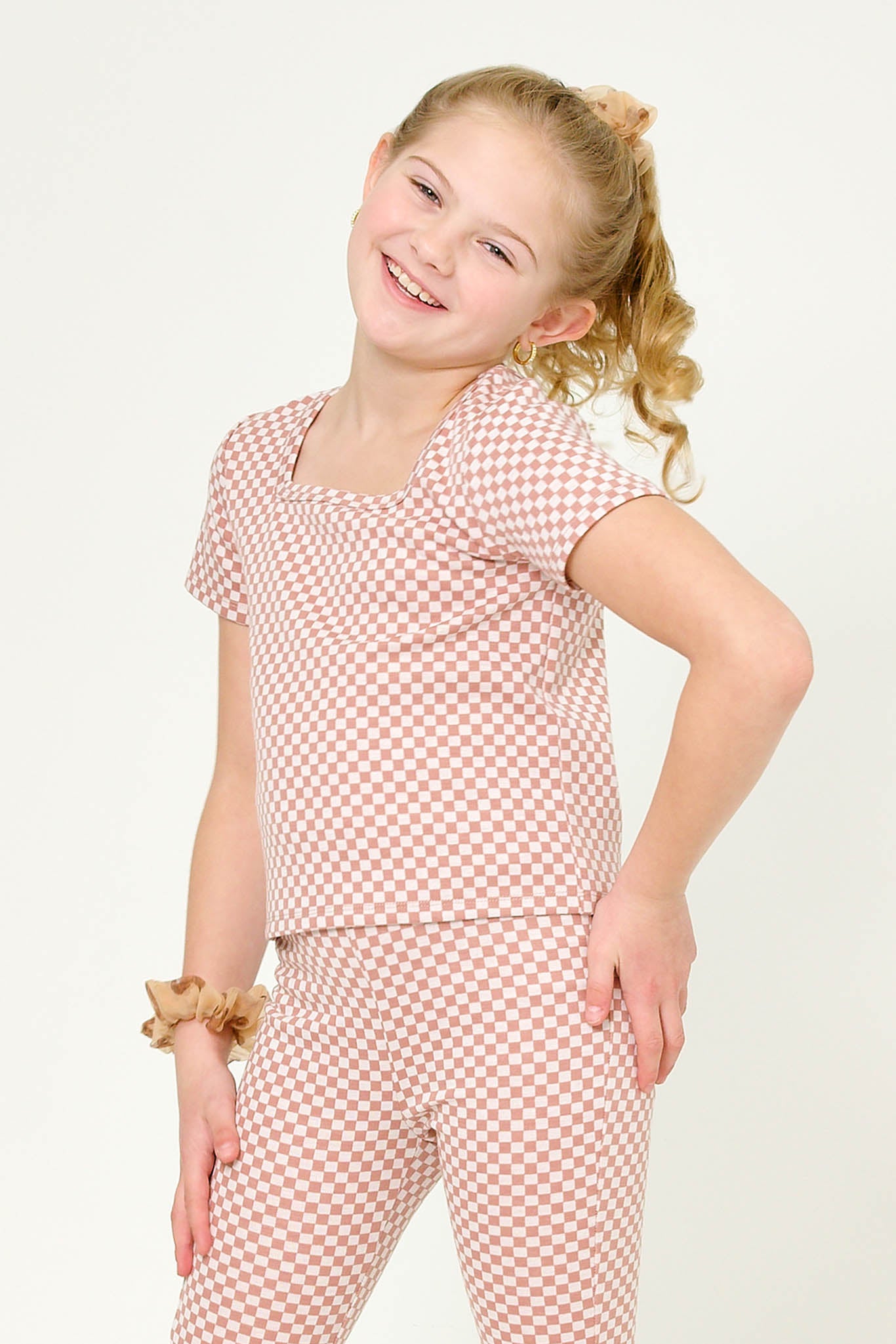 Square Neck Checkered Knit Top