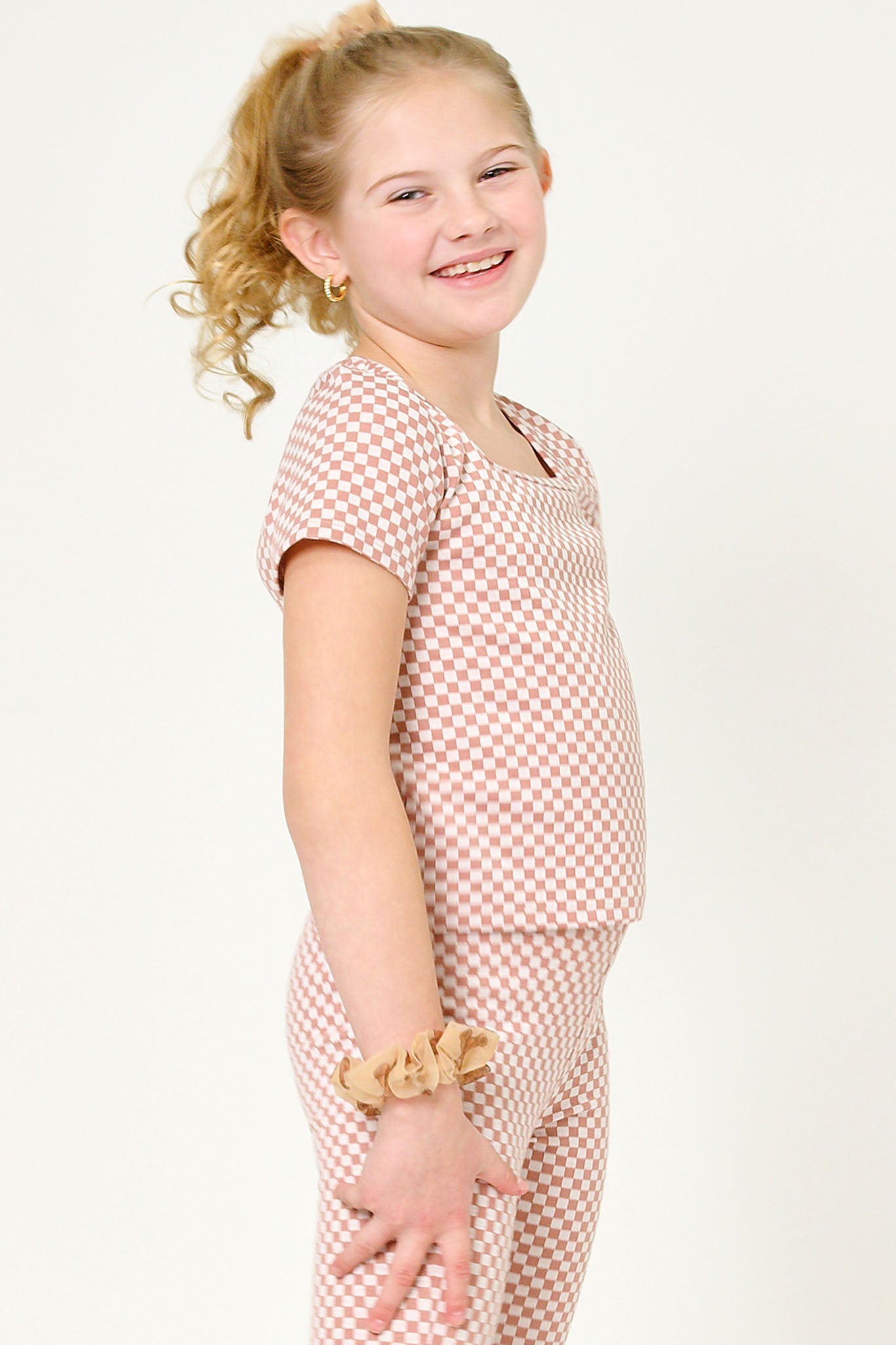 GY6058 MAUVE Girls Square Neck Checkered Knit Top Side