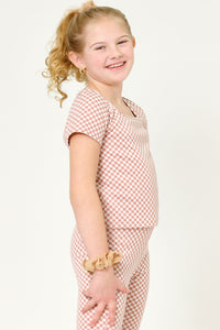 GY6058 MAUVE Girls Square Neck Checkered Knit Top Side