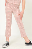 GY6059 MAUVE Girls Elastic Waist Checkered Knit Straight Leg Pants Front