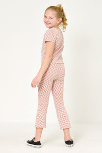 GY6059 MAUVE Girls Elastic Waist Checkered Knit Straight Leg Pants Back