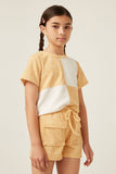 GY6065 MUSTARD Girls Contrast Panel Waffle Knit Stitch Detail Top Side