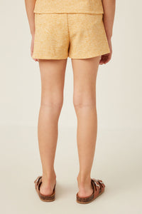 GY6066 MUSTARD Girls Front Pocket Textured Knit Shorts Back