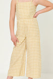 GY6067 MUSTARD Girls Side Smock Detailed Gingham Jumpsuit Front