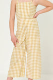 GY6067 MUSTARD Girls Side Smock Detailed Gingham Jumpsuit Front