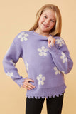 Girls Distressed Floral Patterned Pullover Sweater Front