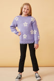 Girls Distressed Floral Patterned Pullover Sweater Full Body