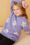 Girls Distressed Floral Patterned Pullover Sweater Pose