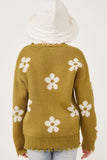 GY6090 Olive Girls Disteressed Floral Patterned Pullover Sweater Back
