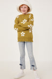 GY6090 Olive Girls Disteressed Floral Patterned Pullover Sweater Full Body