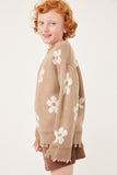 GY6090 Taupe Girls Disteressed Floral Patterned Pullover Sweater Side