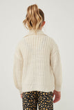 GY6093 Cream Girls Zip Up Collared Puff Sleeve Knit Jacket Back