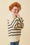 GY6094 Oatmeal Girls Puff Sleeve Striped Popcorn Knit Sweater Side
