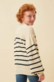 GY6094 Oatmeal Girls Puff Sleeve Striped Popcorn Knit Sweater Back