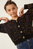 Girls Confetti Popcorn Knit Buttoned Sweater Cardigan Front