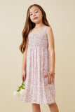 GY6107 Mauve Girls Abstract Polka Dot Print Smocked Tank Dress Front