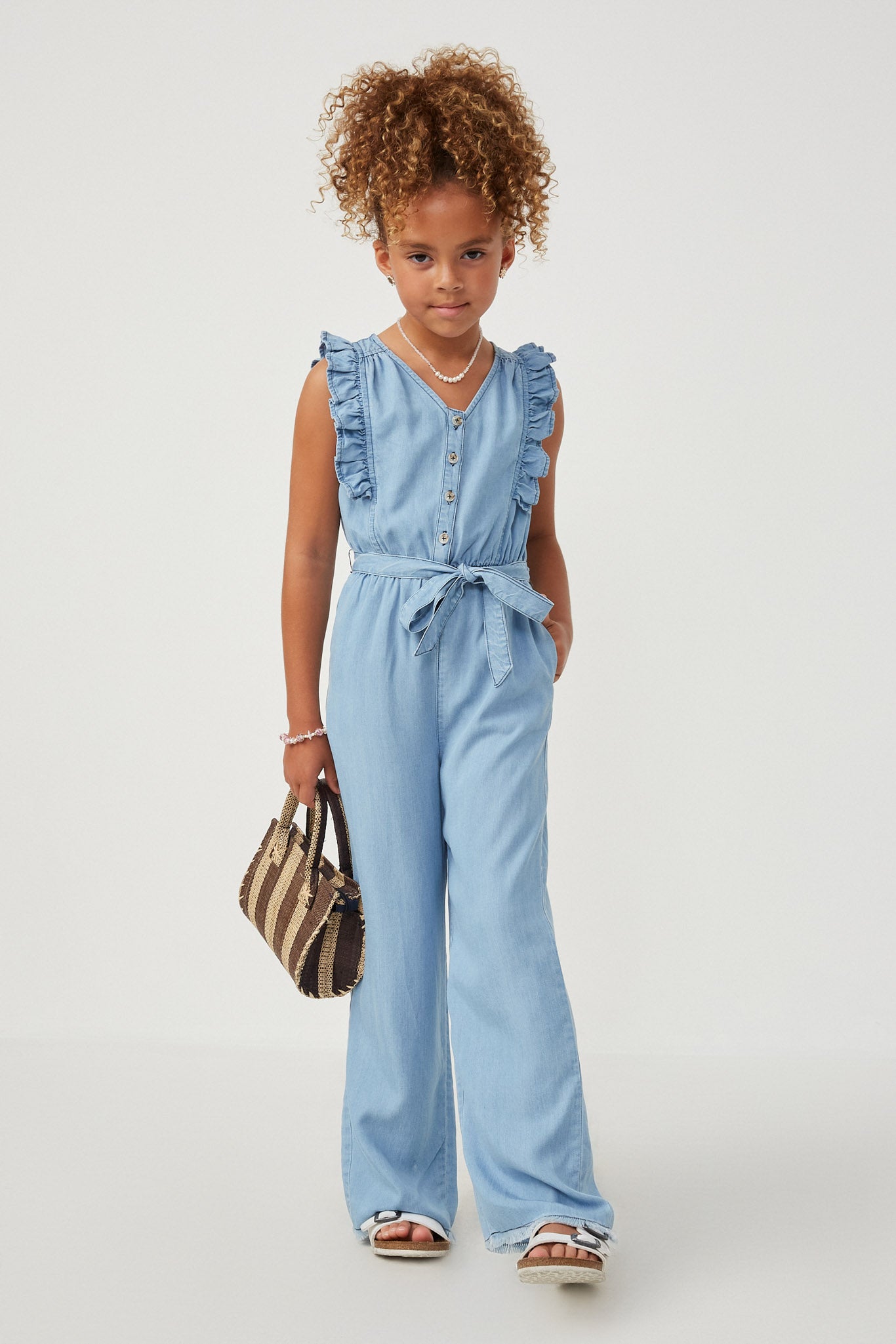 Tencel Buttoned Ruffle Tank Wideleg Jumpsuit