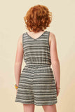 GY6112 BLACK Girls Engineered Stripe Drawstring Sleeveless Romper Back