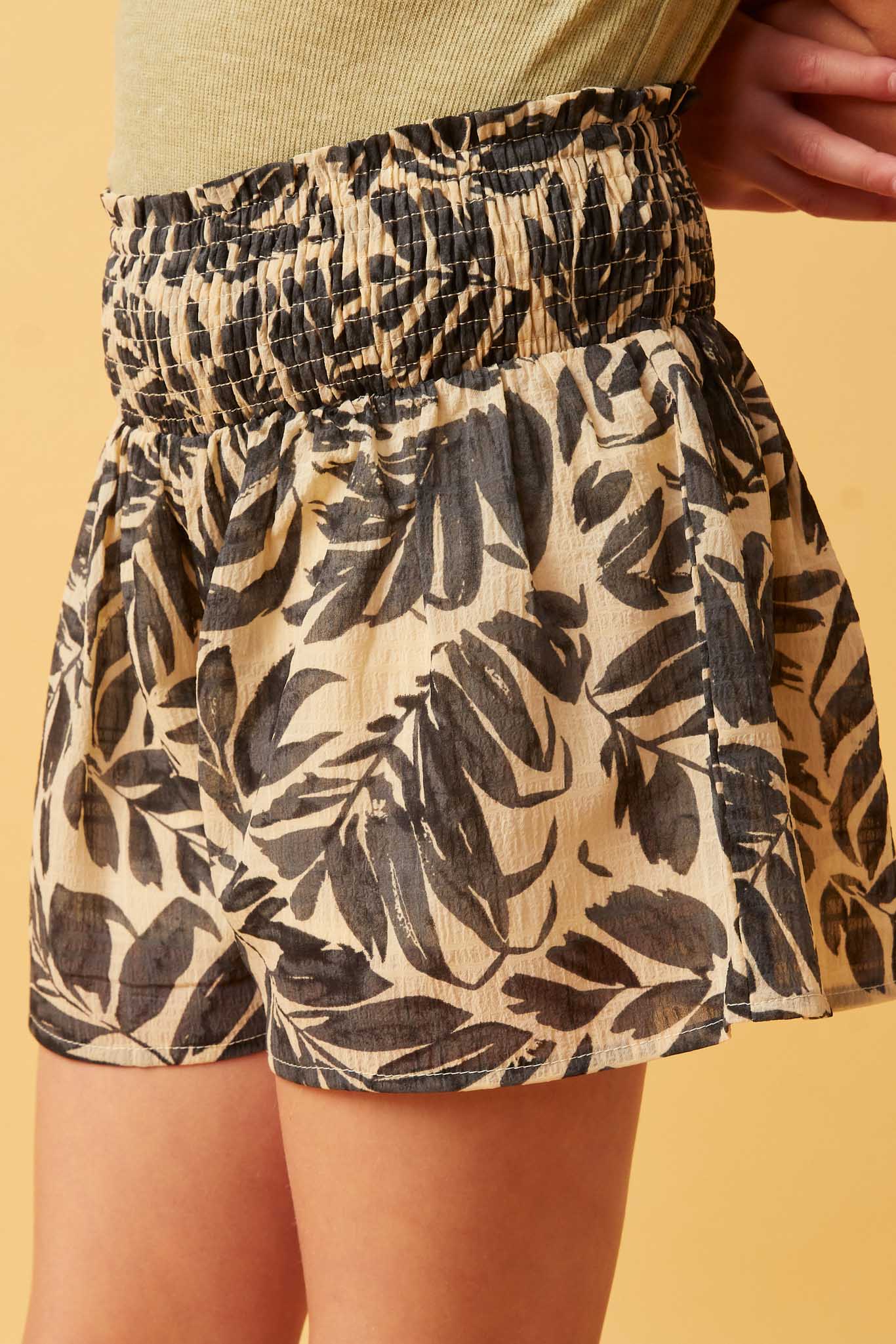 Botanical Print Smocked Waist Shorts