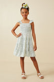 GY6131 Sage Girls Ditsy Floral Smocked Flutter Tank Dress Full Body