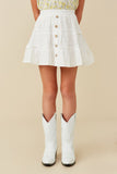 GY6137 OFF WHITE Girls Floral Embroidered Button Skirt Front