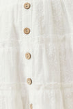 GY6137 OFF WHITE Girls Floral Embroidered Button Skirt Detail