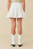 GY6137 OFF WHITE Girls Floral Embroidered Button Skirt Back